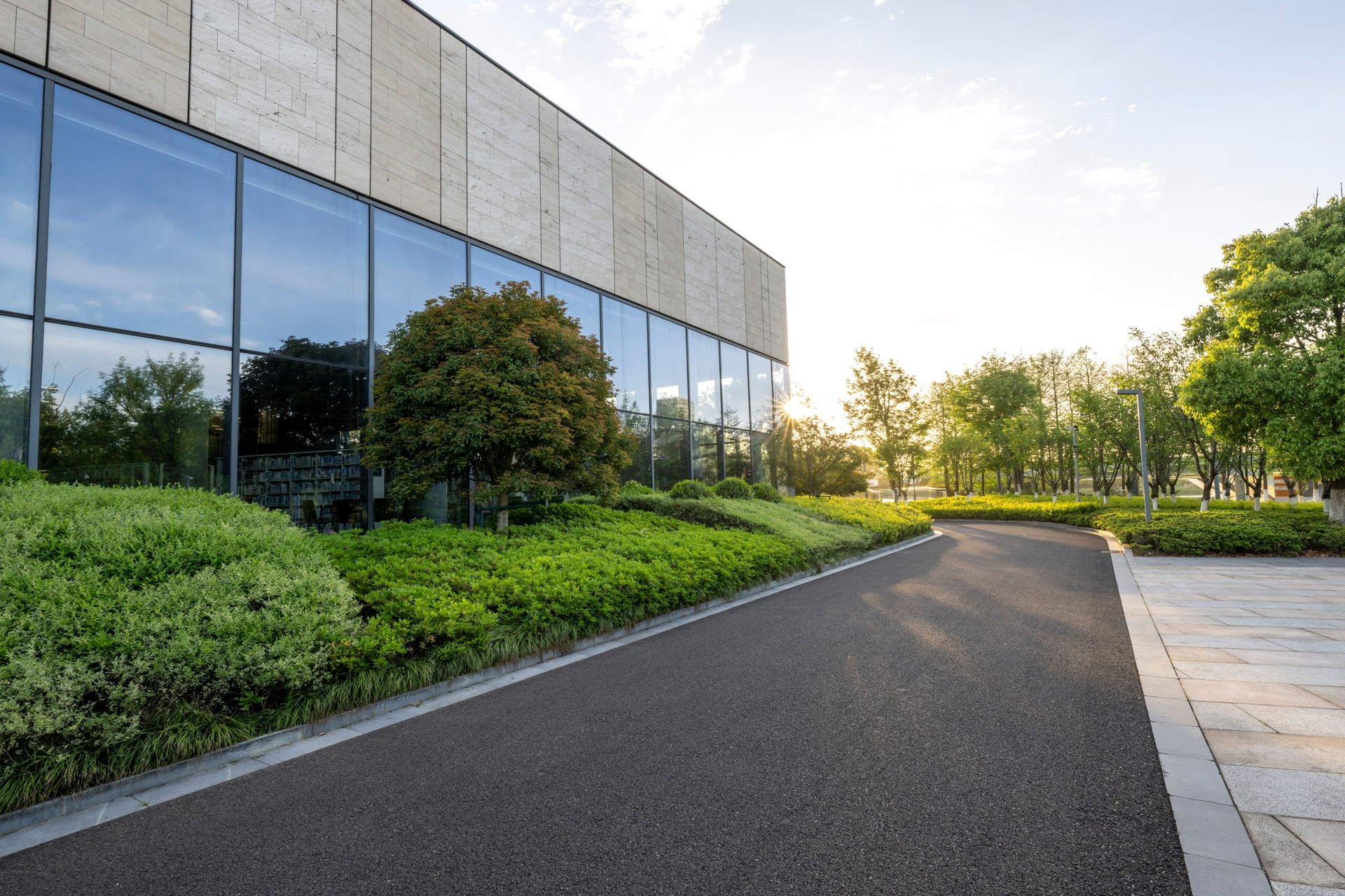 The empty pedestrian walkway in the morning of the city The empty pedestrian walkway in the morning of the city